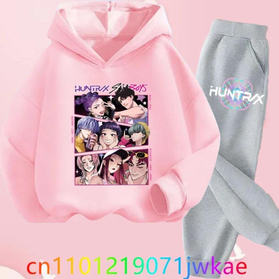 Kids Hoody Suit KPop Demon Hunters Printed Children's Clothing Y2K Hoodies+Pants Sports Sets