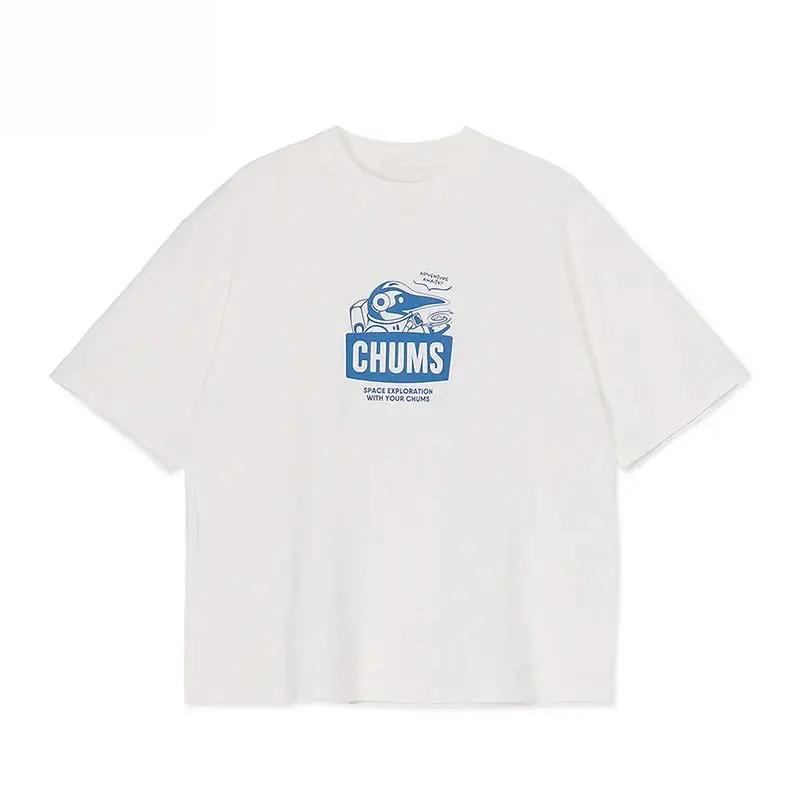 CHUMS Sports Outdoor Short Sleeve Men Women Universe Theme Print Casual Oversized Round Neck T-shirt Unisex Comfortable Top Tees