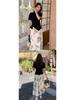 2026 Spring Chinese-Inspired Black Frog Button Top & Floral Silk Skirt Set for Women