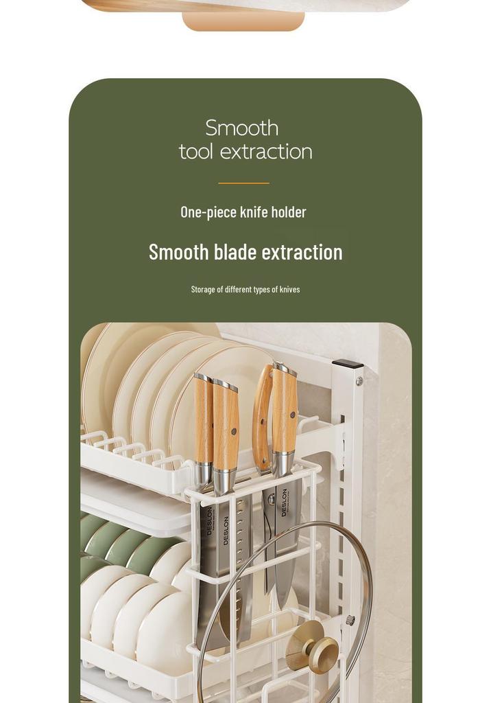 No-Punch Wall-Mounted Dish Drying Rack with Plate and Chopsticks Holder