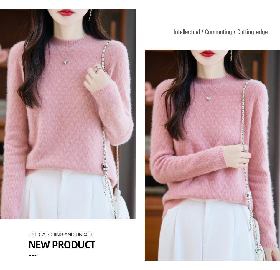 Women's 100% Pure Wool Wheat Ear Pattern Base Layer Top - Plus Size, Stylish Autumn/Winter 2025 Sweater