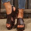 Fashion Women Comfort Wedges Sandals Peep Toe Med Heel Platform Sandalias Mujer 2025 Rivet Thick Sole PU Leather Summer Shoes for Women