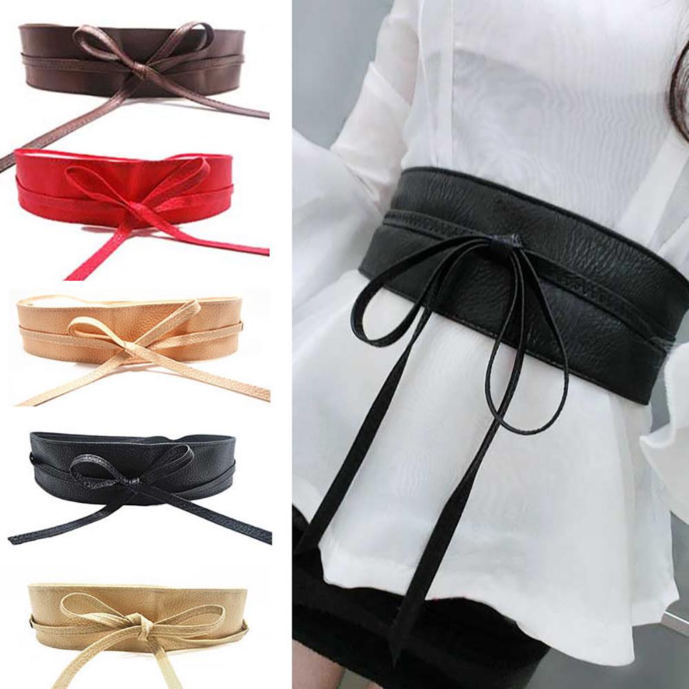 Fashion Women Faux Leather Wrap Around Tie Corset Cinch Waist Wide Dress Belt