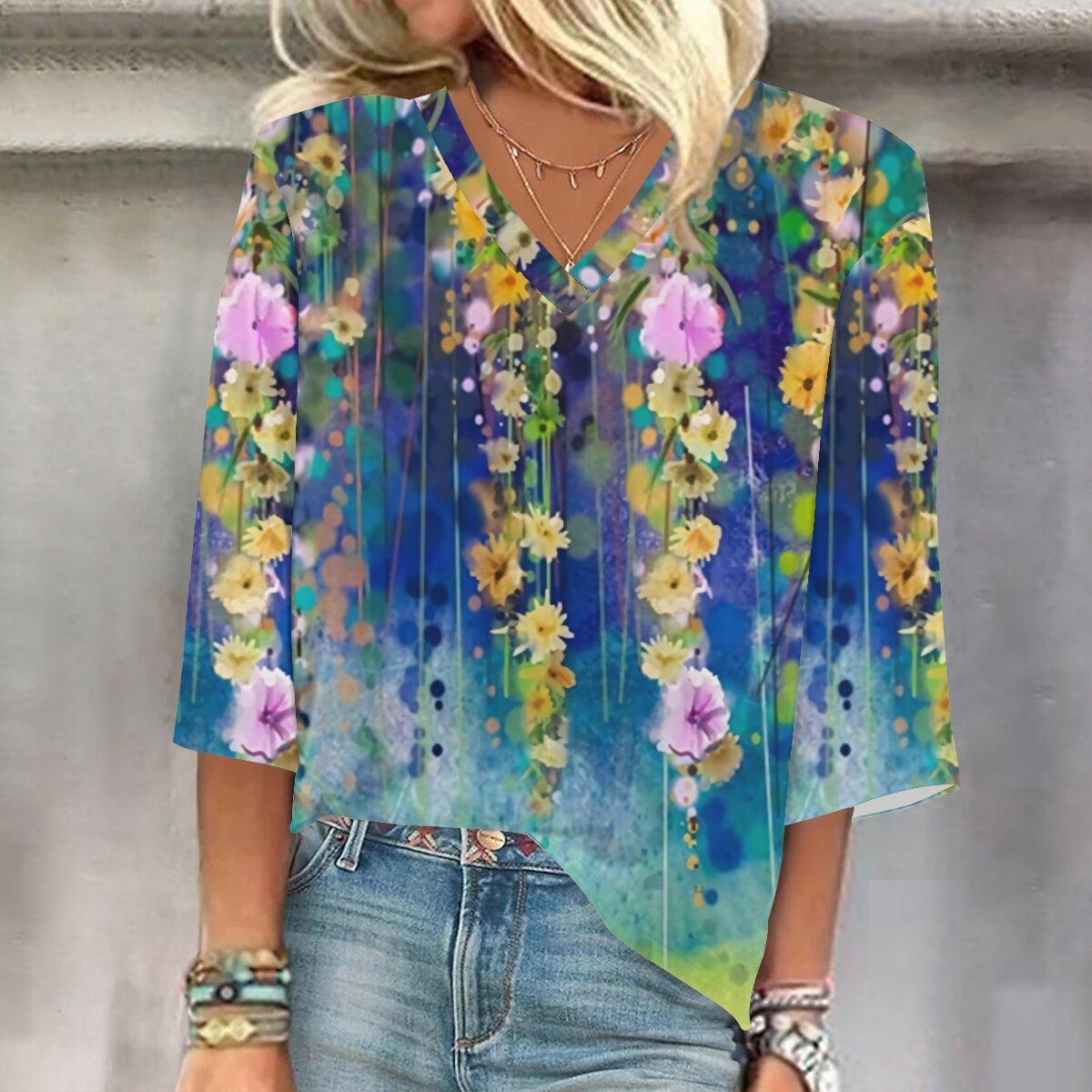 

2023 Весенне-осенний новый модный топ с рукавом 3/4 и принтом