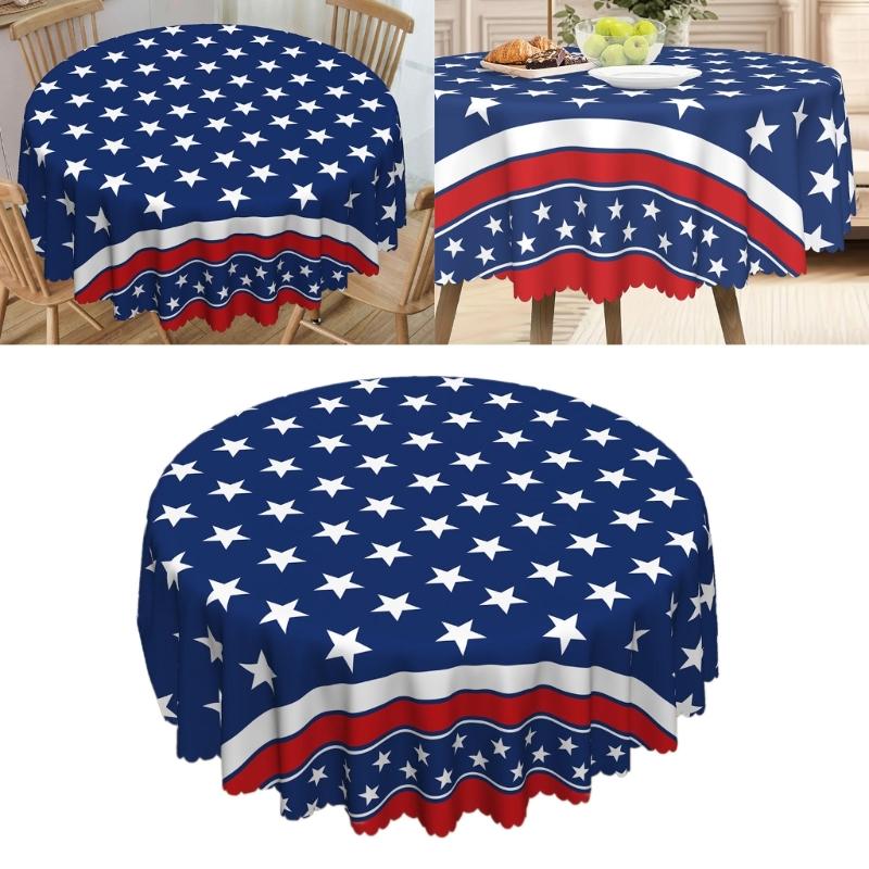 Stars And Stripe Holiday Table Cover Waterproofs Polyester Dining Tablecloth For Holiday Parties Picnics