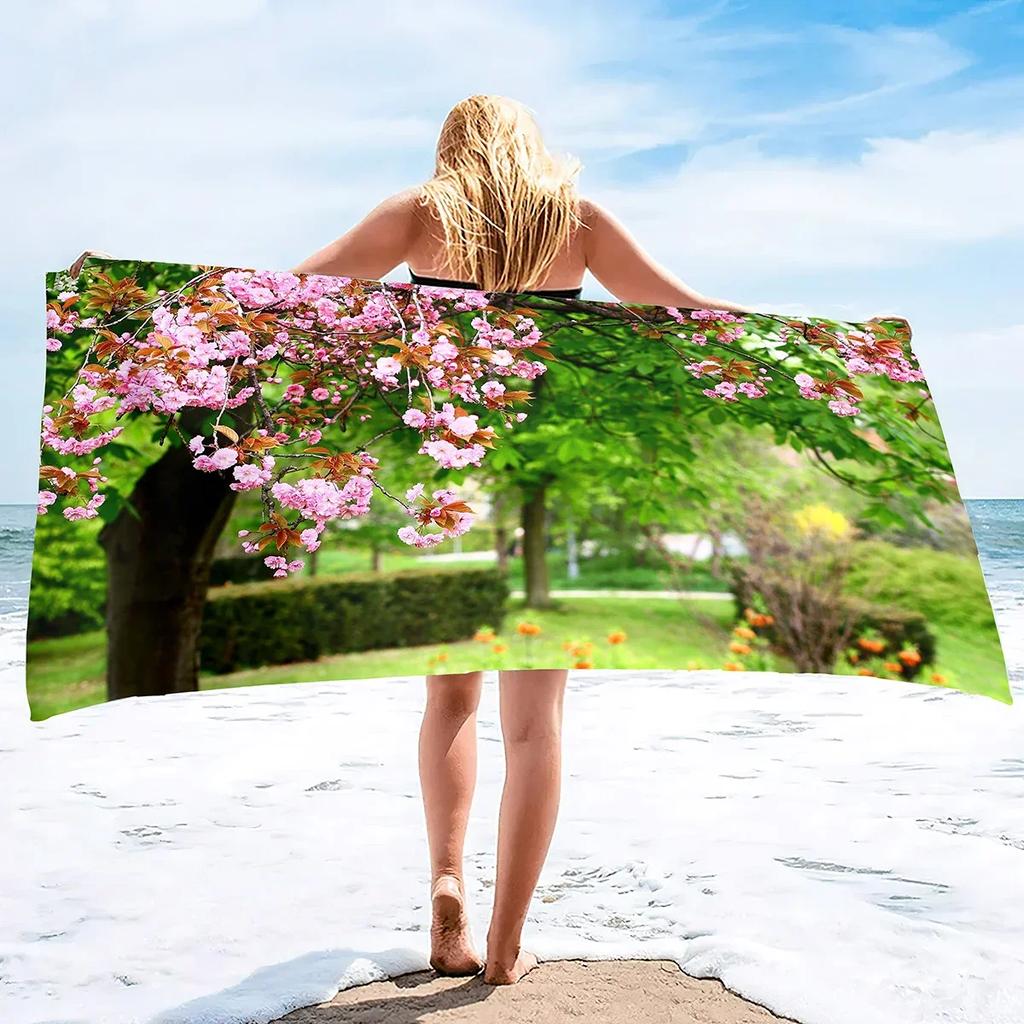 Garden Flower Quick Dry Large Beach Towel, Super Absorbent and Sand Free Pool Towel, Microfiber Portable Sports/Camping Towel