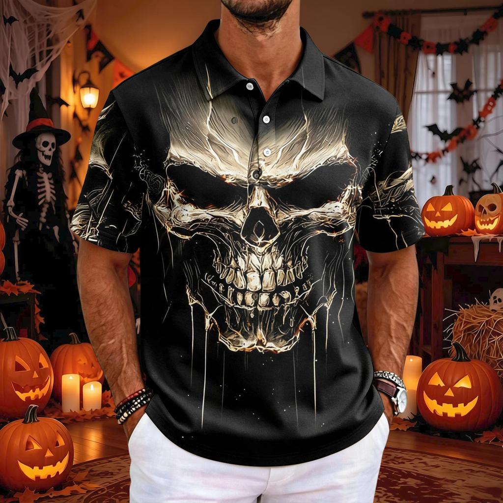 Men's Halloween Printed Short Sleeve T-Shirt Graphic Tee for Casual Wear