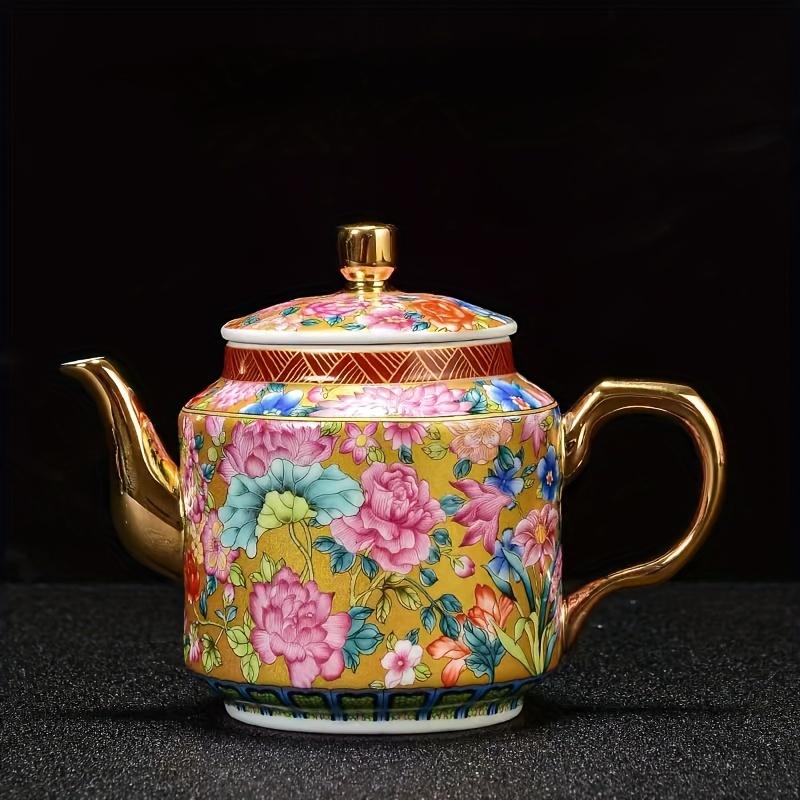 1 Stück Emaille-Teekanne im chinesischen Stil, Chinoiserie, Keramik, verbrühungshemmender Teebereiter, Haushalts-Kungfu-Teeservice mit Filter, große Kapazität