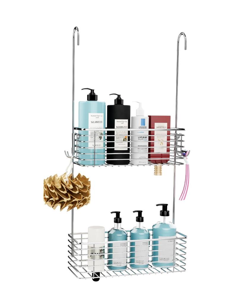YQh Double Bathroom Bathroom Stainless Steel Shower Shampoo Rack Suspension Storage Storage Handrail Hanging Wall Easy to Install Rack, Basket, 18-8