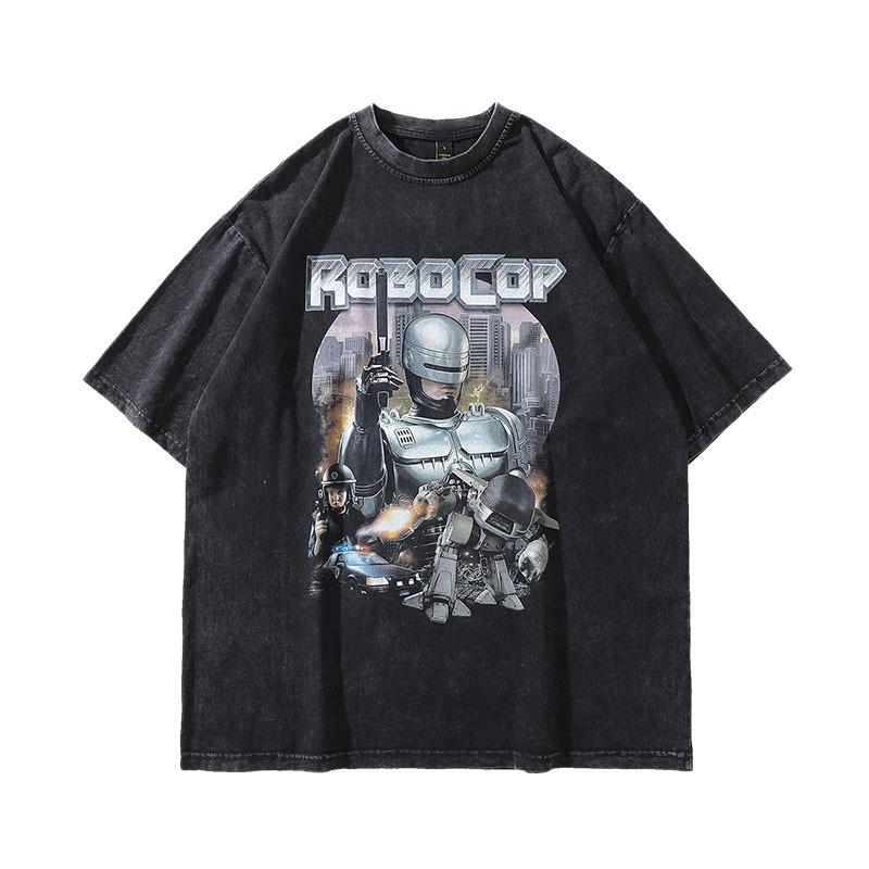 Heavy Cotton American Hip Hop Trendy Brand Retro Printing Washed Old Short-Sleeved T-Shirt Men'S Vintage