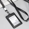 PU Leather ID Card Holder Work Badge Access Card Holder Employee Badge Meal Card Easy Pull Buckle Card Holder Lanyard
