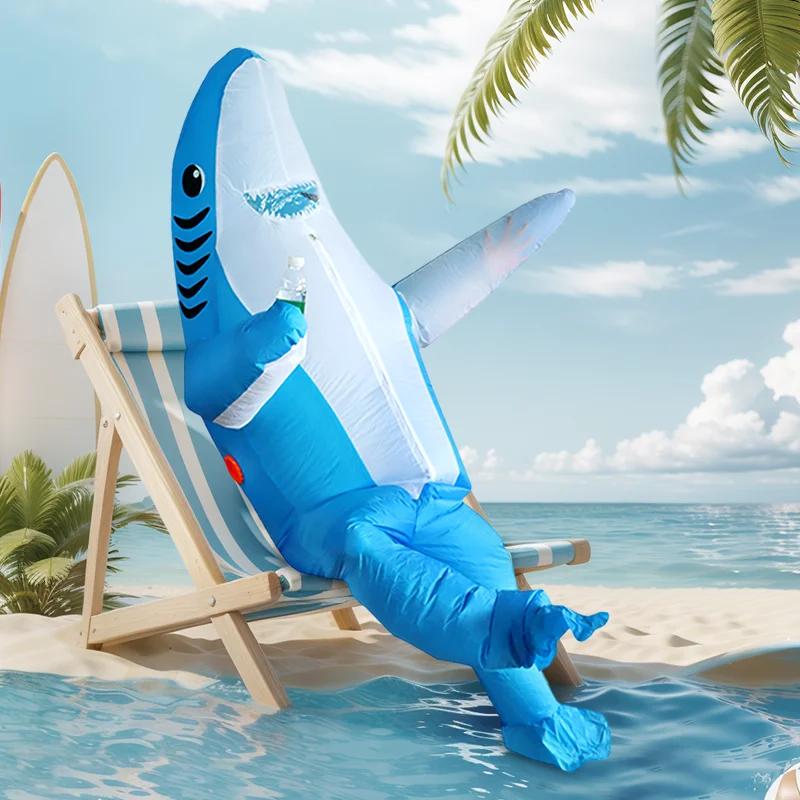 Shark Inflatable Costume, Blow Up Cosplay Suit for Adults Kids, Giant Novelty Halloween Fancy Dress Party Outfit with Fan Blower,