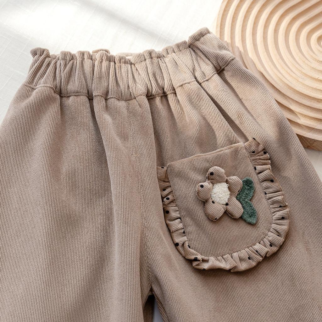 Girls' Autumn Casual Pants Three-dimensional Flower Korean Lace Leg Tied Pants Baby Spring and Autumn Versatile Pants