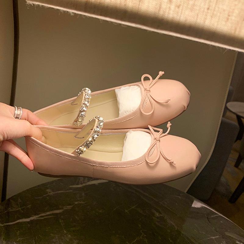 Grape mother studiolee fairy pneumatic diamond belt French new bow single shoes round head ballet Mary Jane shoes