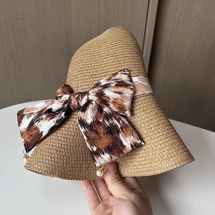 Straw hat women's summer new bow streamer sun hat fashion big edge UV protection beach hat