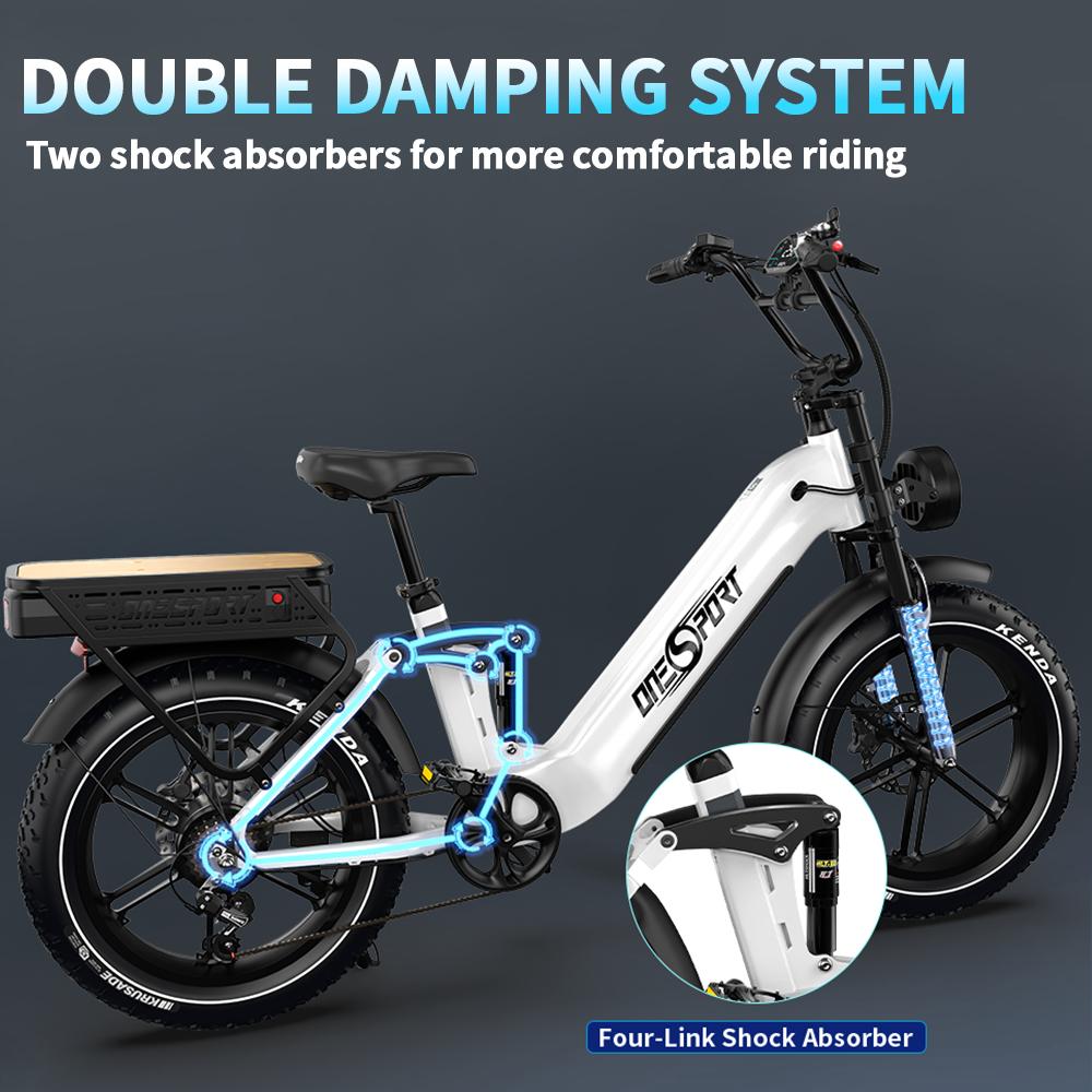 Bicicleta Eléctrica ONESPORT OT08 pro Sistema de Doble Batería 48V 36AH Velocidad hasta 40 Km/h Rueda Gruesa de 20 Pulgadas con Frenos Hidráulicos Y Control por App
