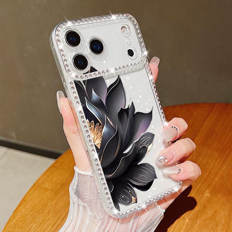 Flower Print Shockproof TPU Case For iPhone 17 Pro Max 16e 16 15 14 13 15 Pro 17 TPU Bling Diamond Soft Silicone Phone Cover