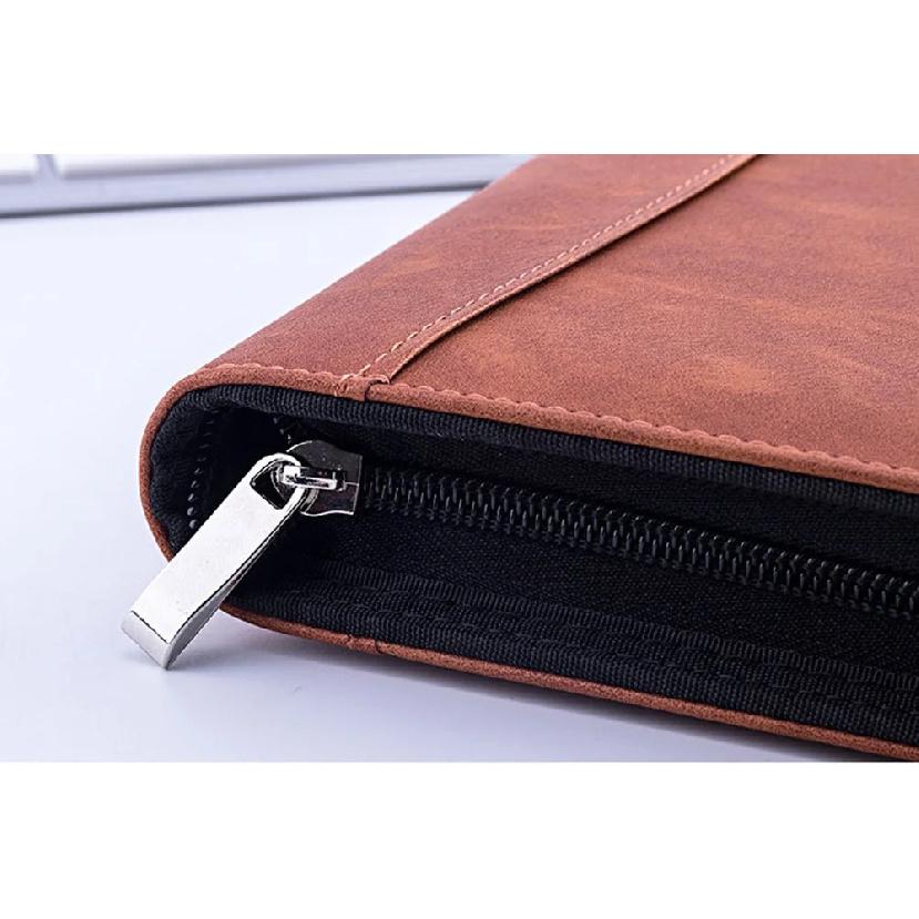 A5 Padfolio File Folder Document Bag with Calculator Zipper Fichario Binder Notebook Briefcase Executive Spiral 6 Ring Note Book