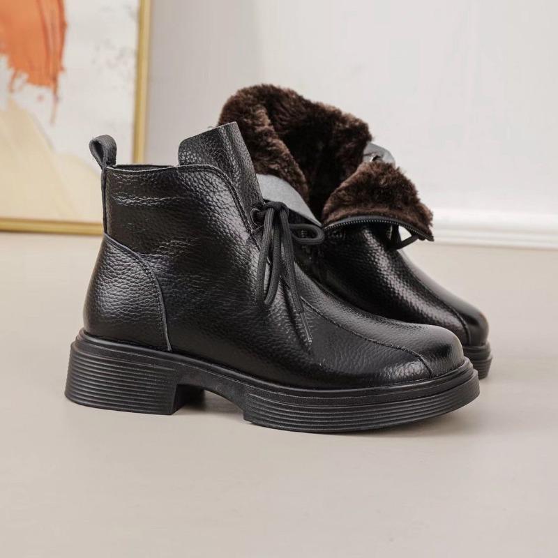 

2025 Зимняя обувь из натуральной кожи Женские зимние ботинки Теплый плюш Холодная зима Мягкий Модный бренд Женские ботильоны Большой размер 41 Бежевый Черный 40 чёрный