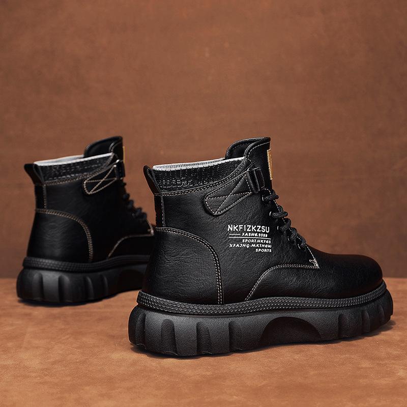 High-top Retro Fashion Martin Boots Autumn and Winter Lace-up Men's Platform Trendy Shoes Socks Casual Leather Tooling Boots
