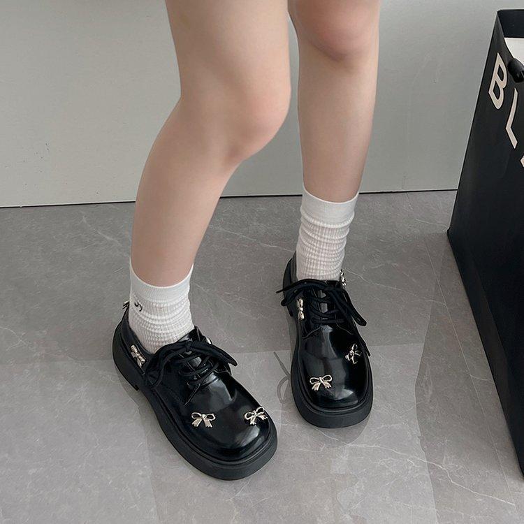 British Style Thick Bottom Heightening Shoes Female Spring and Fall Deep Mouth Single Shoes Lace-up Mary Jane High Heels