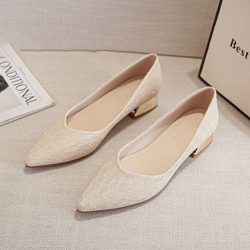 2025 spring and summer new French women's single shoes wedding shoes bridesmaid shoes temperament pointed fairy style shoes shallow mouth women's shoe