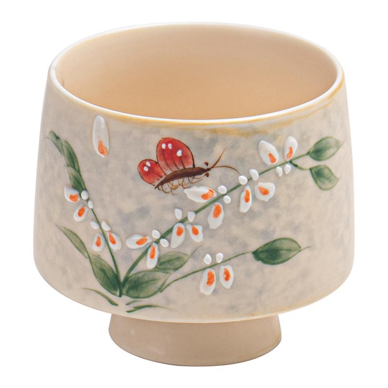Pure hand-painted Oncidium ceramic teacup master cup women's special exquisite goblet Chinese pastoral tea cup