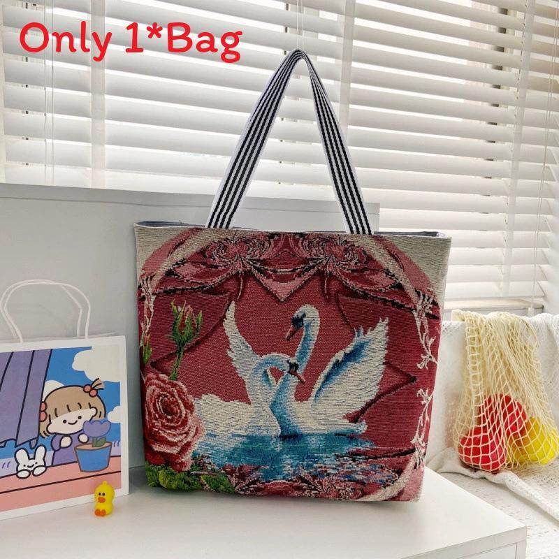 Elephant Hello Kitty Butterfly Embroidered Canvas Tote Bag With Seamed Stitching For Daily Use