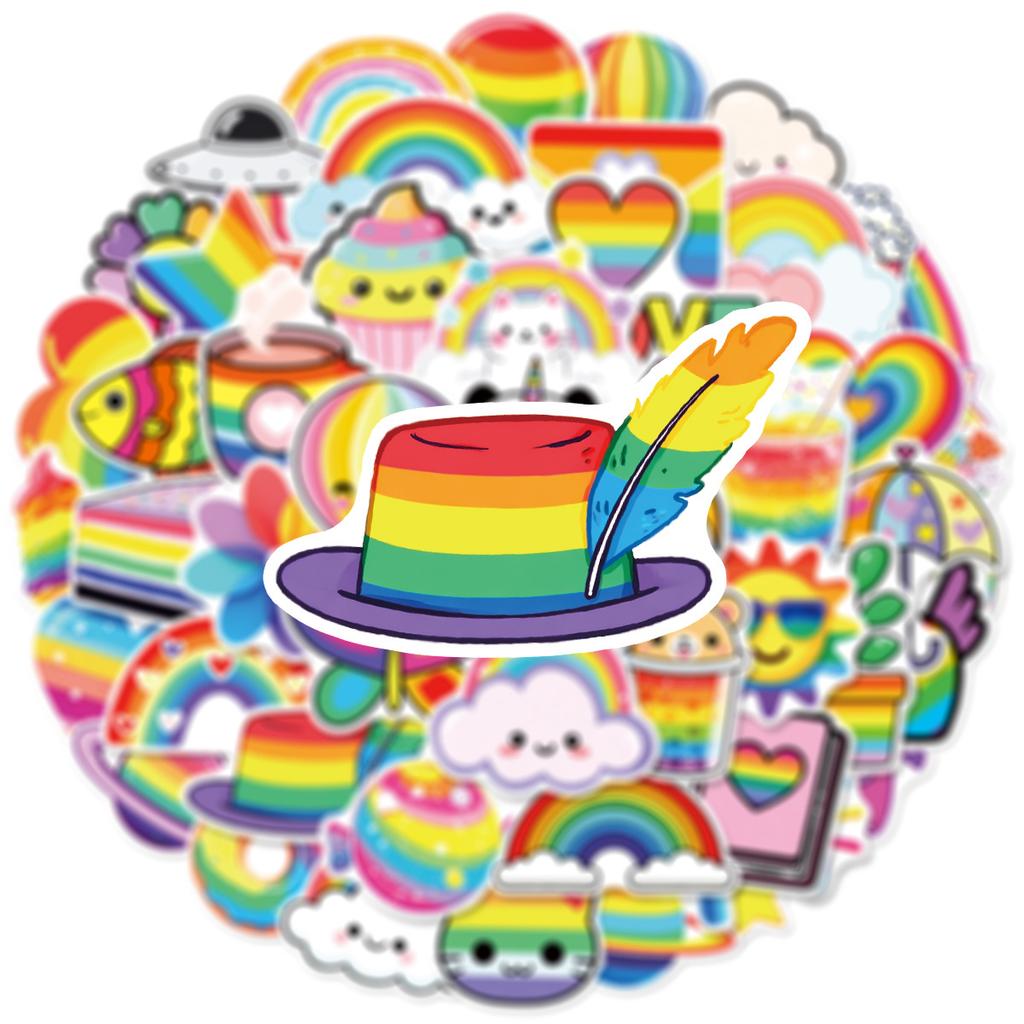 50PCS Cartoon Cute Rainbow Stickers Phone Tablet Waterproof Helmet Car Decoration Stationary Stickers