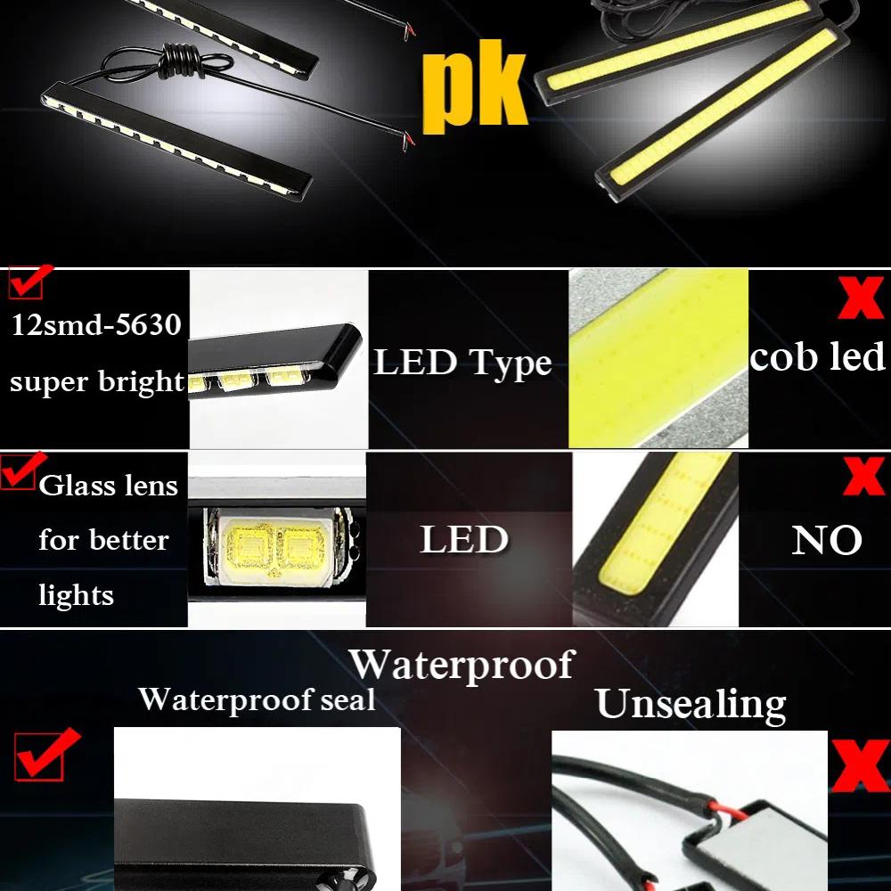 Daytime Running Lights 2pcs Waterproof Fog Light SMD Car Styling Super Bright Led Strip 7030 Daylight Car DRL 12 LEDs
