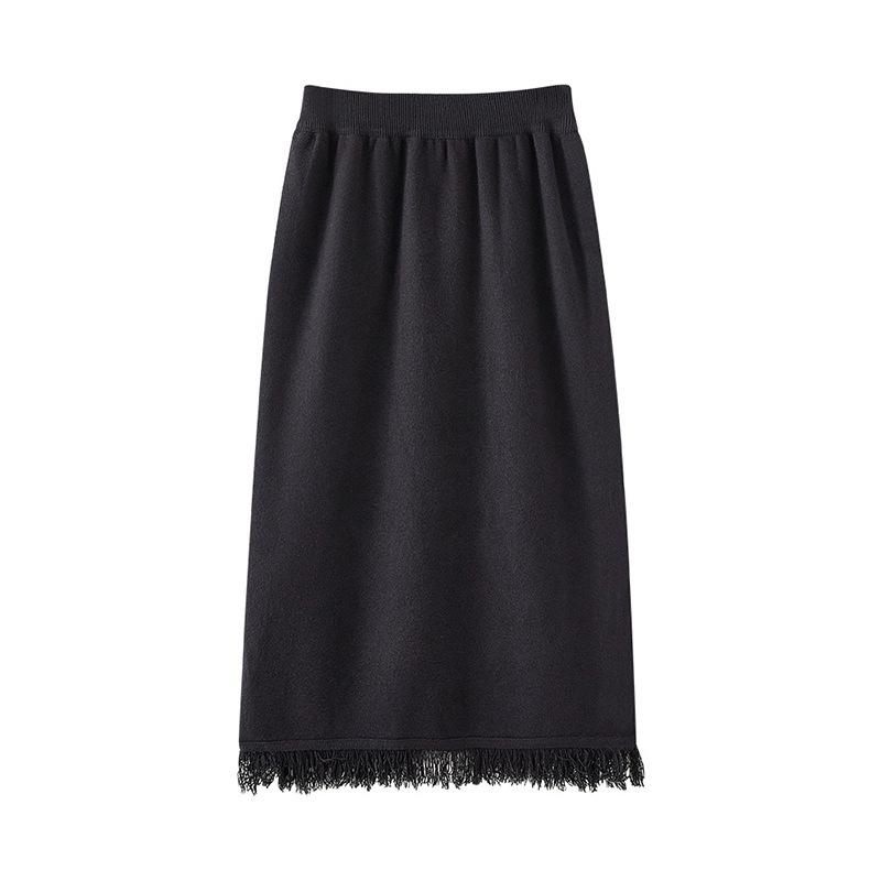 Knitted Half Skirt for Women In Autumn and Winter, Thickened Mid-length Tassel A-line Skirt, One-step Hip-hugging Stretched-waist Woolen Long Skirt