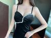 Elegant Gold Velvet Low-Cut Camisole Dress with High-Slit – Perfect for Formal Banquets