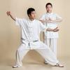 2 Teile/satz Unisex Knopfleiste Hemd Lose Einfarbig Chinesischen Traditionellen Tai Chi Anzug Kung Fu Tragen Männer Kleidung