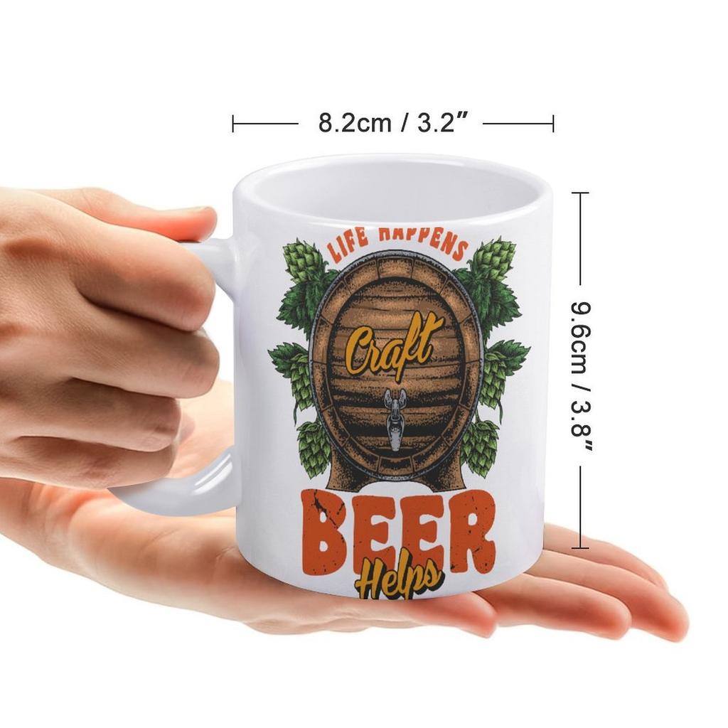 1pc 11oz Ceramic Coffee Mug with Double-Sided Beer Style Print, Everyday Gift Idea