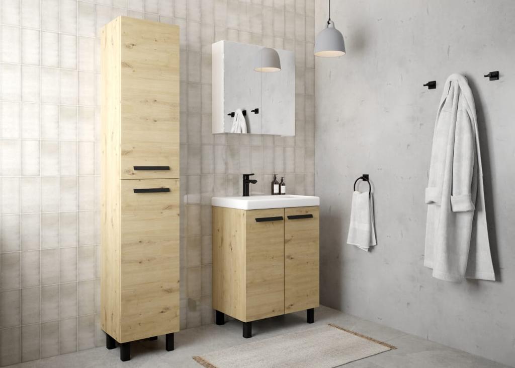 Freestanding Bathroom Cabinet with Washbasin and Drainer 80x60cm Artisan Oak Bonita
