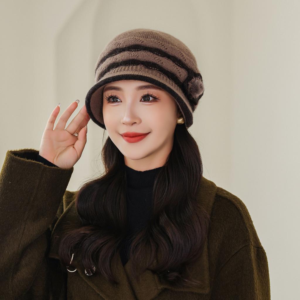 Autumn and winter mother hat winter outdoor cycling windproof piled thickened warm ear protector wool hat knitted hat