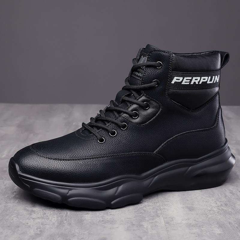 2024 Winter New Men's High-top Shoes Men's Casual Lace-up Martin Boots Lightweight Foam Thick-soled Single Boots 58528