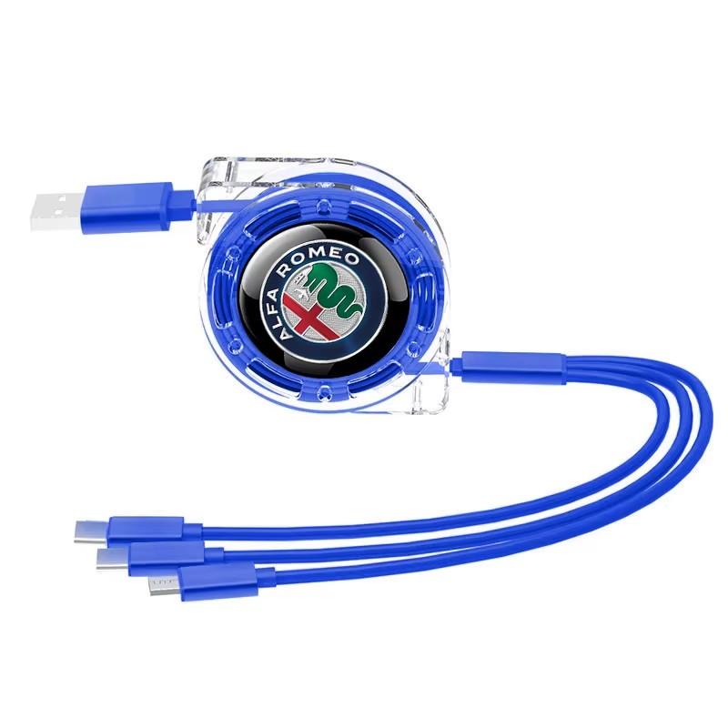

For Alfa Romeo Car Interior Phone Charging Cable 3 In 1 Retractable Data For Alfa Romeo Giulietta Mito 159 Giulia Stelvio 156 14 серый