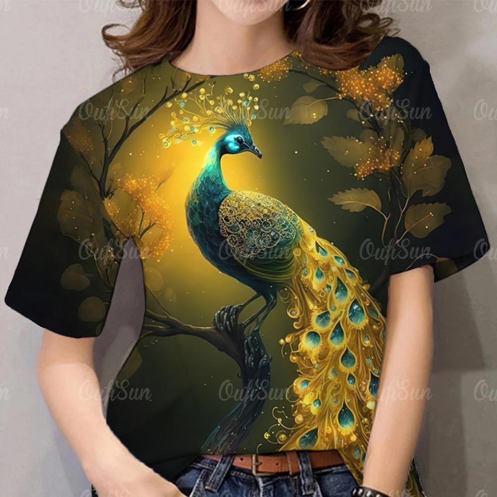 Women s Peacock Pattern T-shirt Women s Clothing Rainbow T-shirt XS