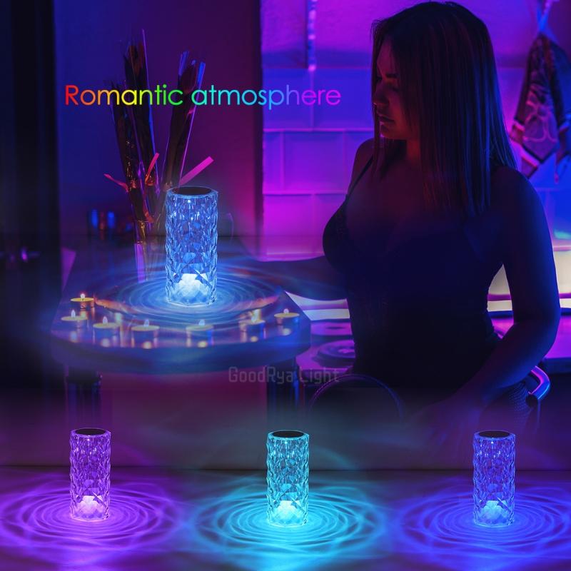 Round LED Crystal Table Lamp Touch Remote Control RGB Romantic Rose Colour Changing For Bedroom Bedside Decoration Night Lights