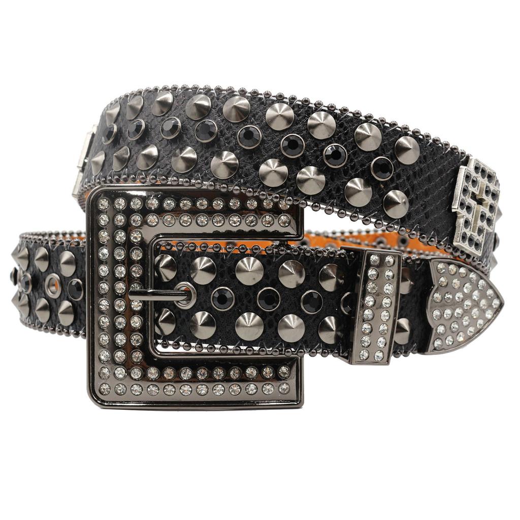 Men's Belt Waist Seal Gun Color Brightly Inlaid with Glass Rhinestones Crocodile Pattern Personality Trendy Style