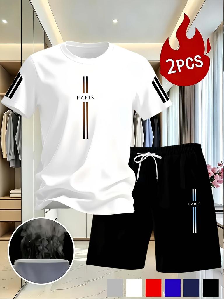Men's Cross Print Mesh Short Sleeve T-shirt and Shorts Set - Summer Sportswear