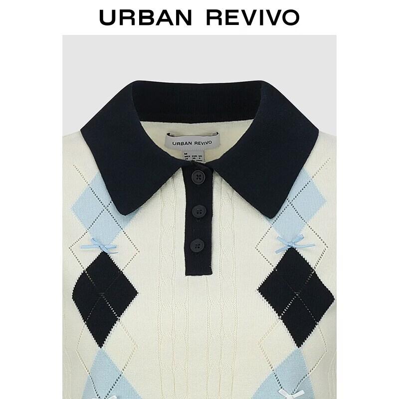 UR Women's Colorblock Argyle Polo Knit Sweater