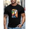 European Sizes Men's T-shirt, Relaxed and Casual, Simple and Stylish, Men's Abstract Geometric Style Face Pattern Summer Casual Crew Neck