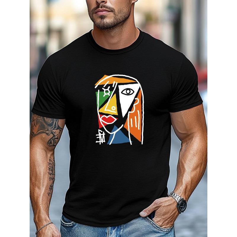 European sizes Men s T-shirt, Relaxed and Casual, Simple and Stylish, Men s Abstract Geometric Style Face Pattern Summer Casual Crew Neck S чёрный