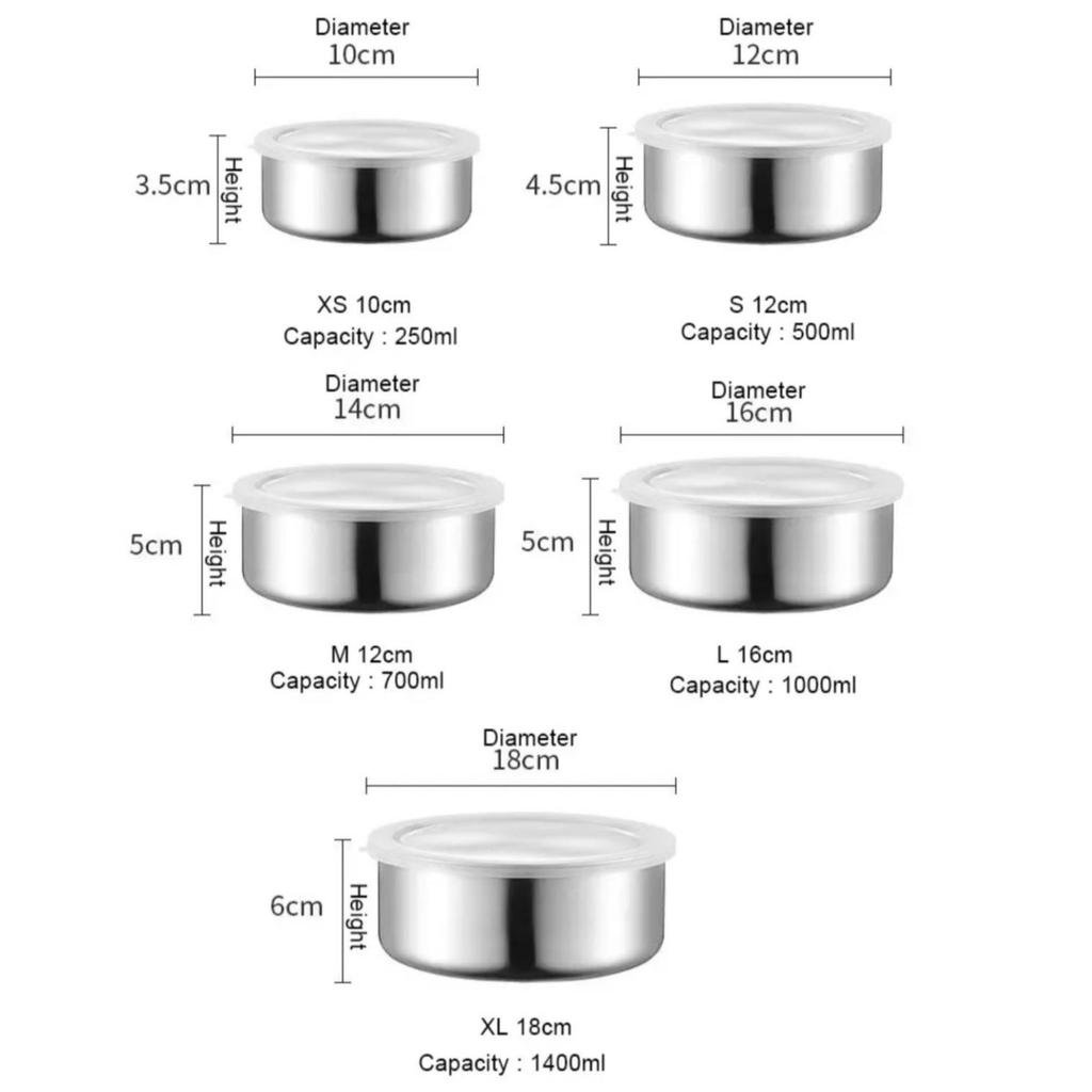 5 Stück Lebensmittel-Aufbewahrungsbox, Edelstahl-Lebensmittelbehälter mit auslaufsicherem Deckel, wiederverwendbare Crisper-Box, Schüssel für Zuhause