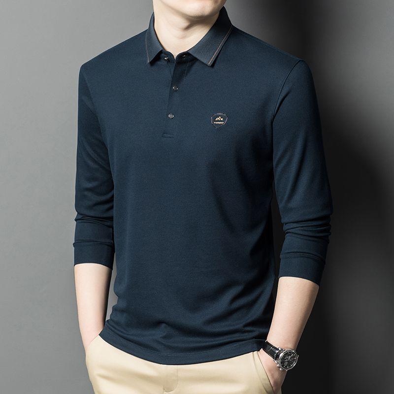 

Весна Новые Мужские Футболки с Лацканами и Длинным Рукавом Купец Мода Повседневные Длинные Рукава XXXXL