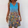 Women Summer Dresses V-Neck Print Sleeveless Sundress Casual Dress