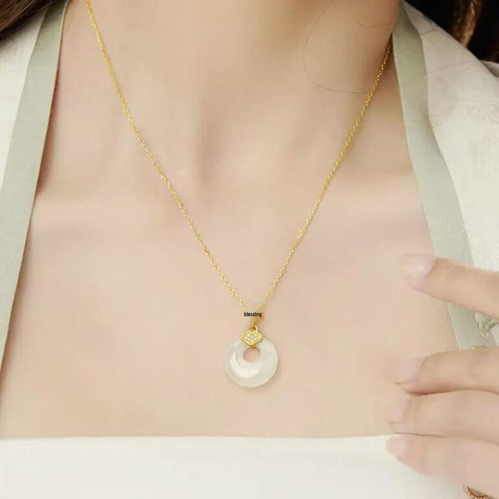2024 Ruyi Ping An Kou Necklace: Hetian Jade Pendant - Chinese Style Gift for Girlfriend or Mother