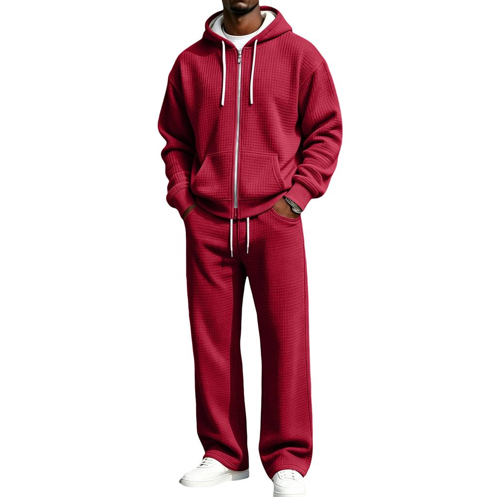 Winter Knit Hooded Sweatshirt Jacket and Sweatpants Set, 2 Piece Hoodie and Jogger Outfit for Cold